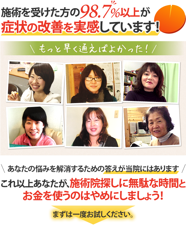 防府市の凄腕整体院!施術を受けた98.7%以上のが症状の改善を実感しています